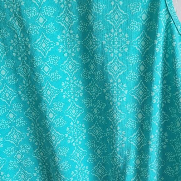 Woman Within Turquoise Geometric Sleeveless Top Size LG Elastic Waistband Comfy - Picture 3 of 7